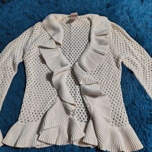 Faded Glory Cream Ruffled Cardigan